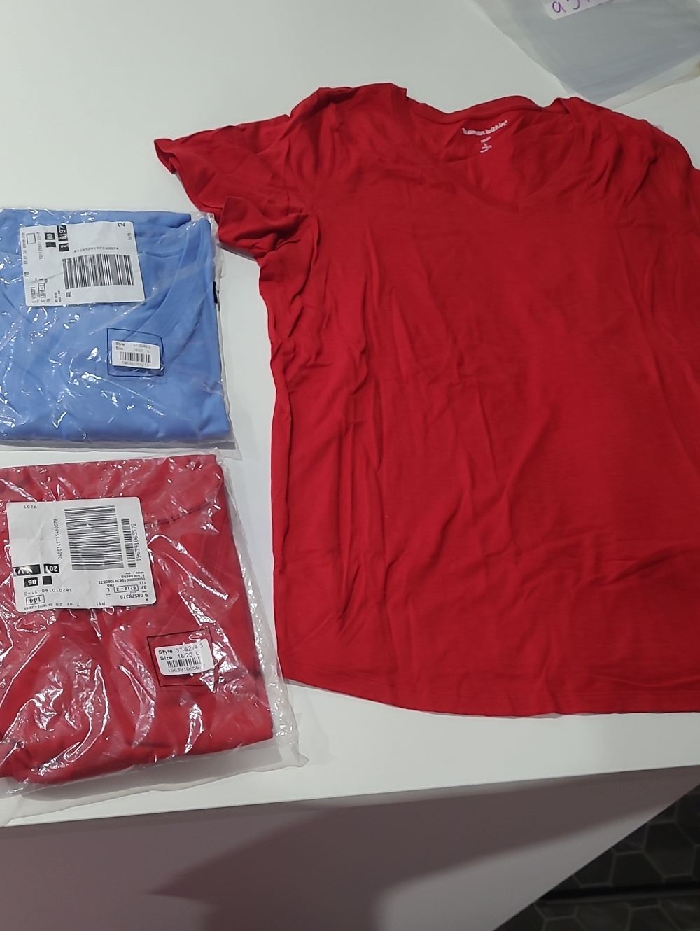 Woman Within 1 Red & 1 Blur Short Sleeve V-Neck Tee LoT Of 2